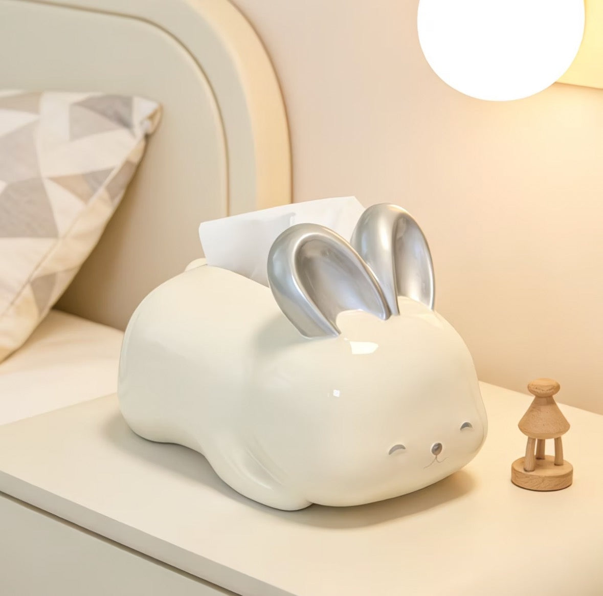 Silver-Eared Rabbit Ceramic Tissue Box
