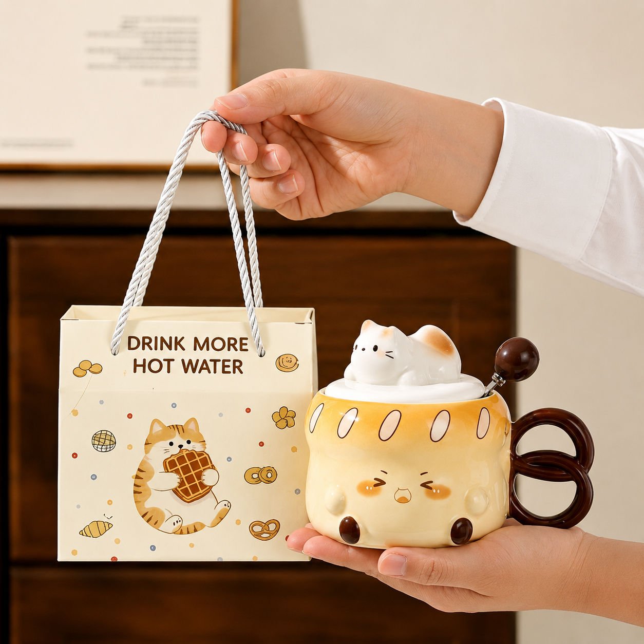 Cat Ceramic Mug Gift Set