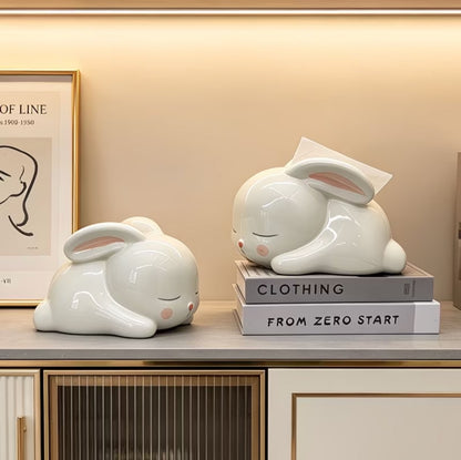 Lazy Rabbit Ceramic Tissue Box