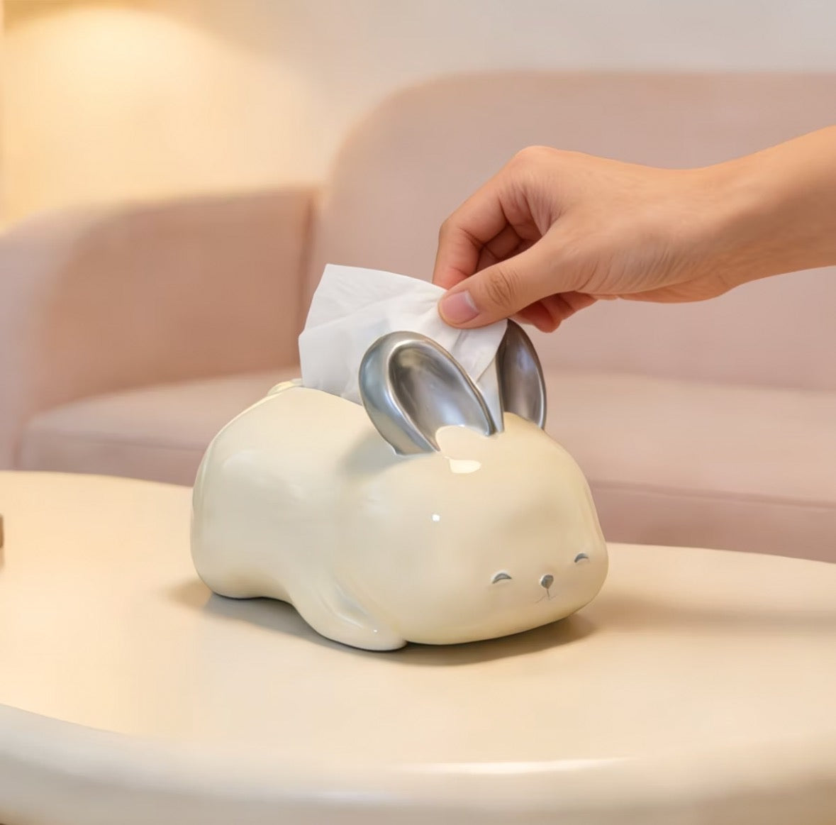 Silver-Eared Rabbit Ceramic Tissue Box