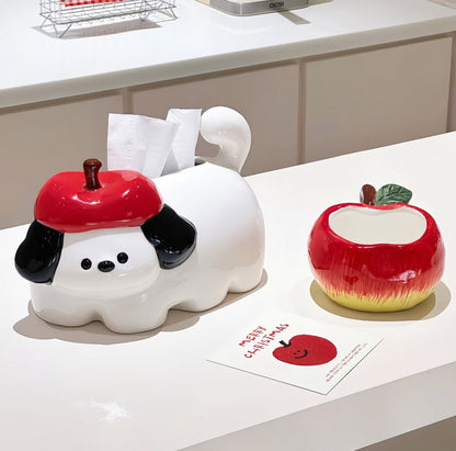 Apple Puppy Ceramic Tissue Box