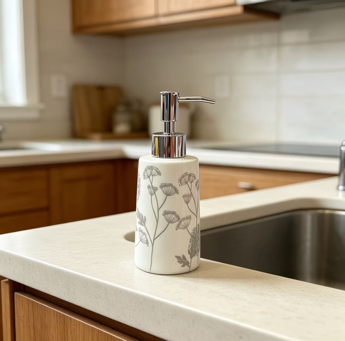 Minimalist Botanical Ceramic Dispenser Bottle