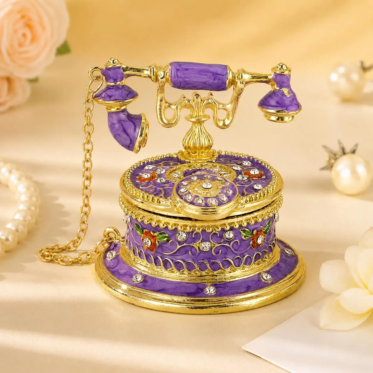 Vintage Enamel Telephone Jewelry Box