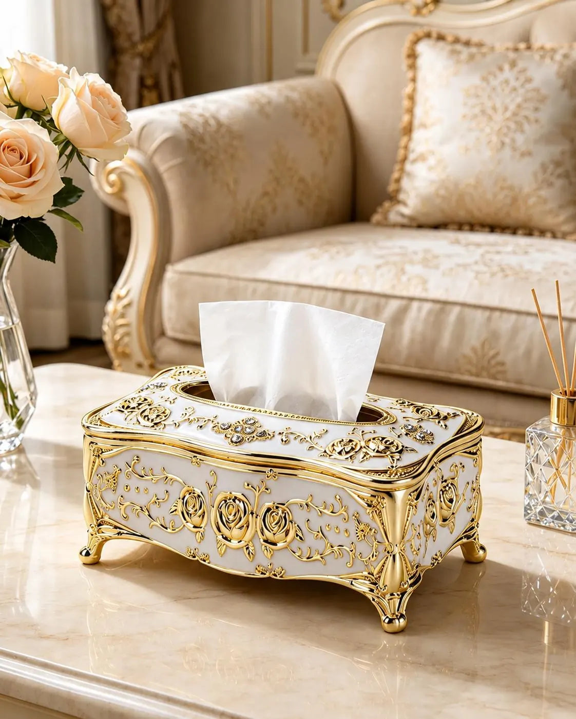 European Rose Baroque Tissue Box Cover