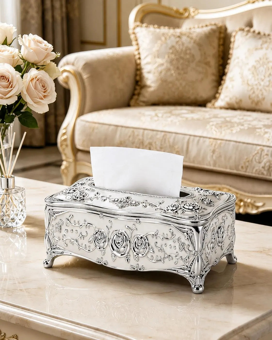European Rose Baroque Tissue Box Cover