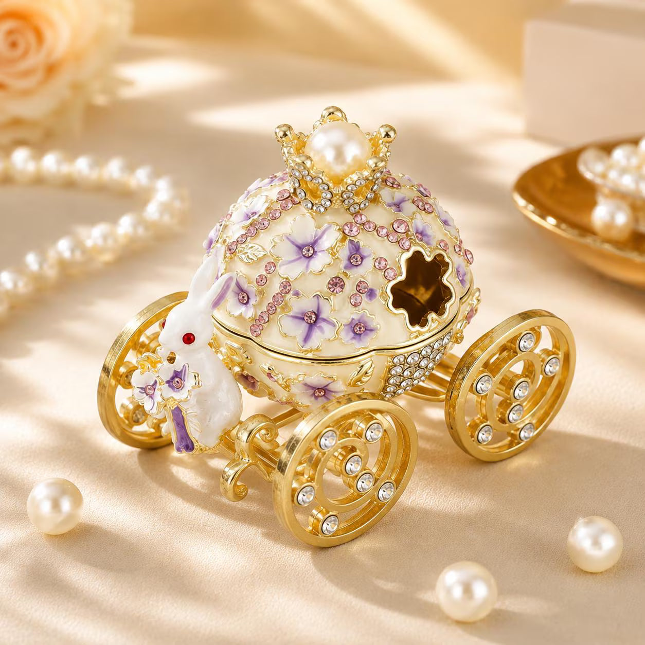 Vintage Enamel Carriage Jewelry Box
