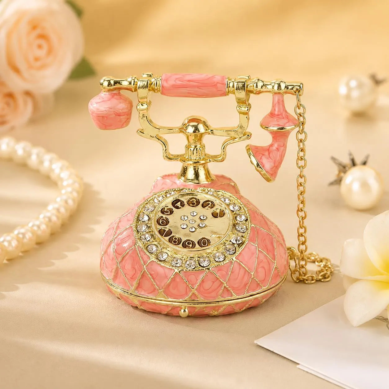 Vintage Enamel Telephone Jewelry Box