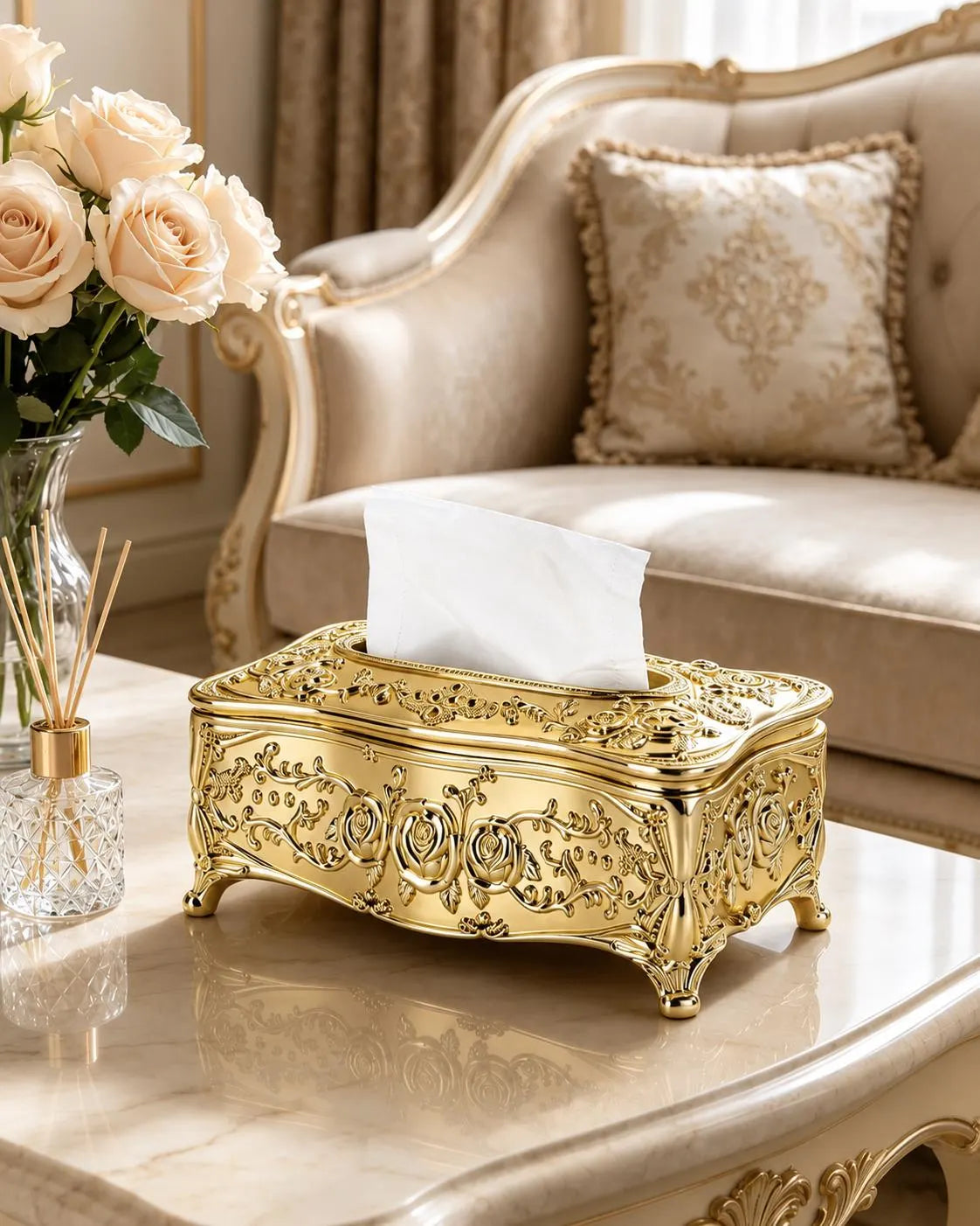European Rose Baroque Tissue Box Cover